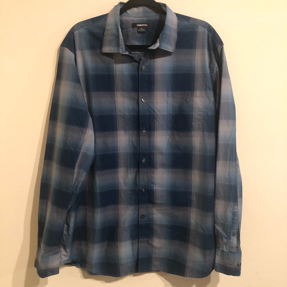 Men's blue shaded plain button up long sleeve